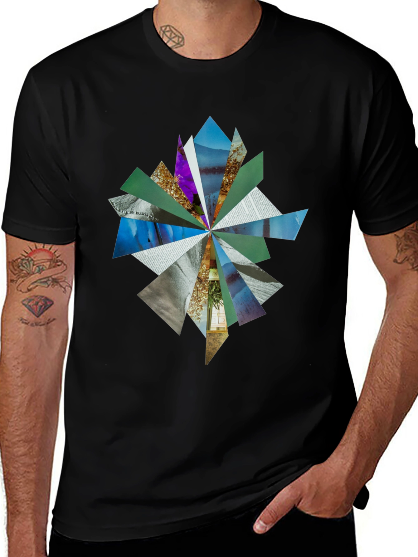 Variant 20 of Abstract Geometric Print Black T-Shirt