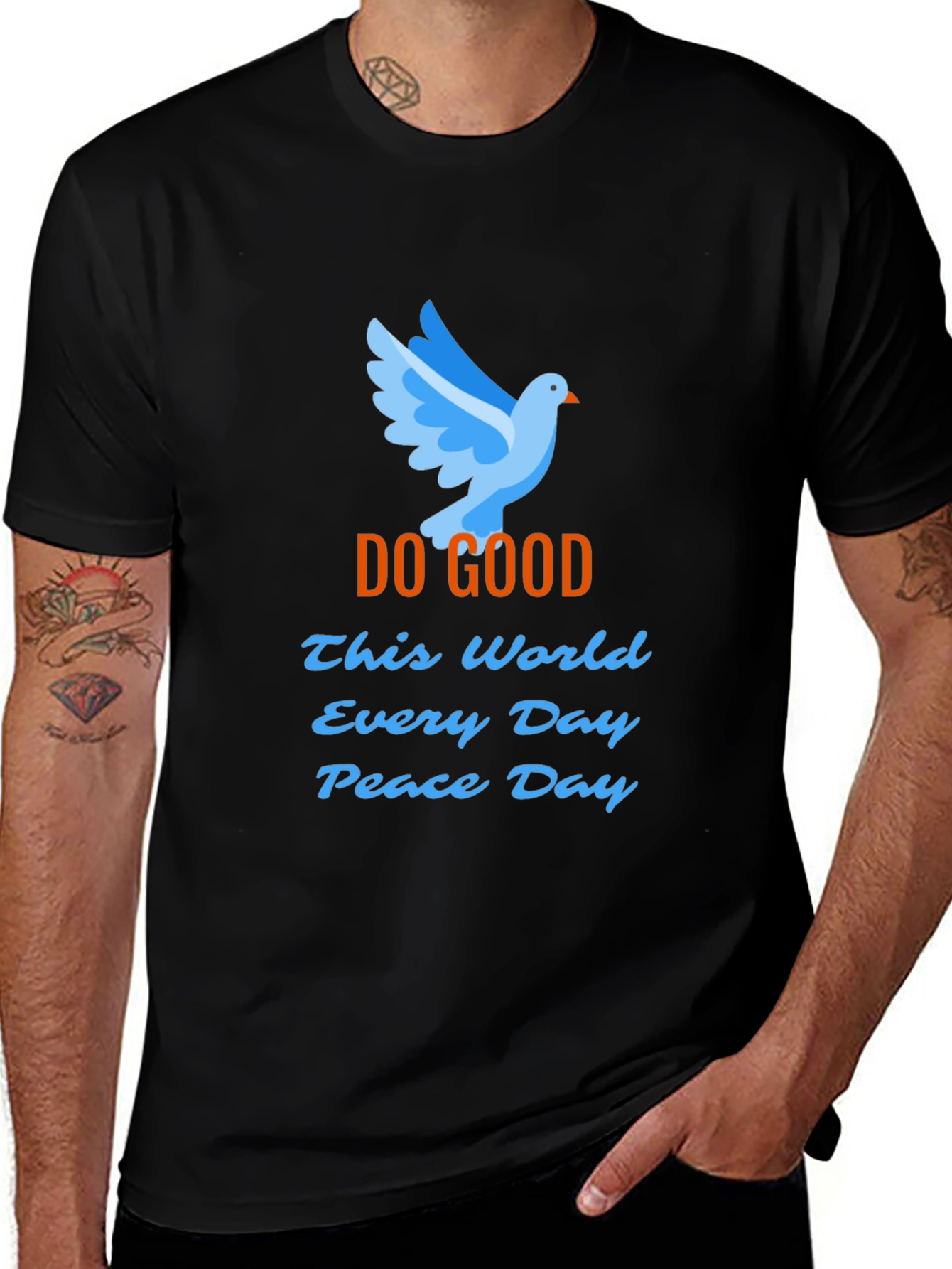 Black Peace Dove Graphic T-Shirt - Do Good Peace Day main image