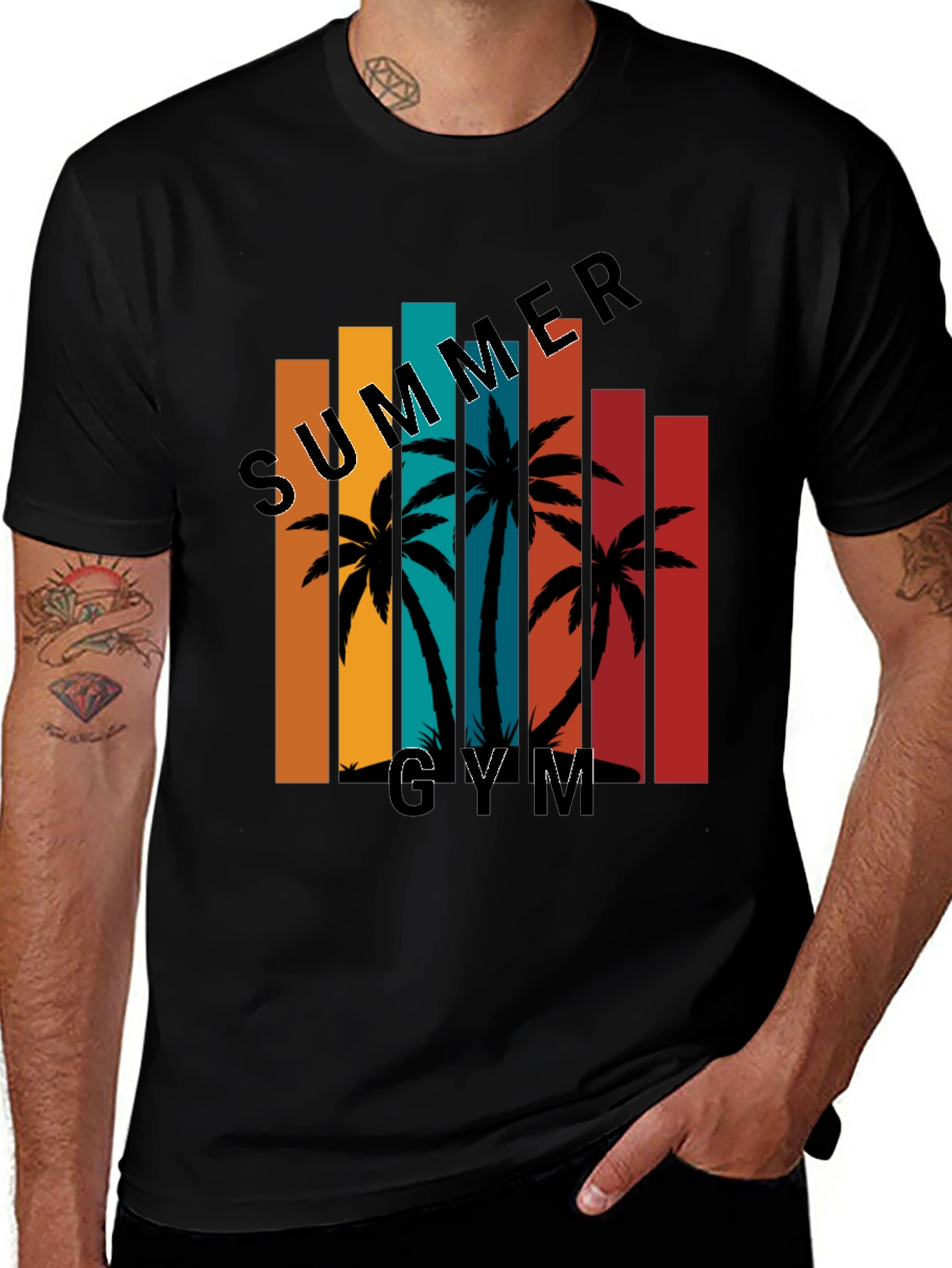 Variant 22 of Summer Gym Black T-Shirt Palm Tree Graphic Tee