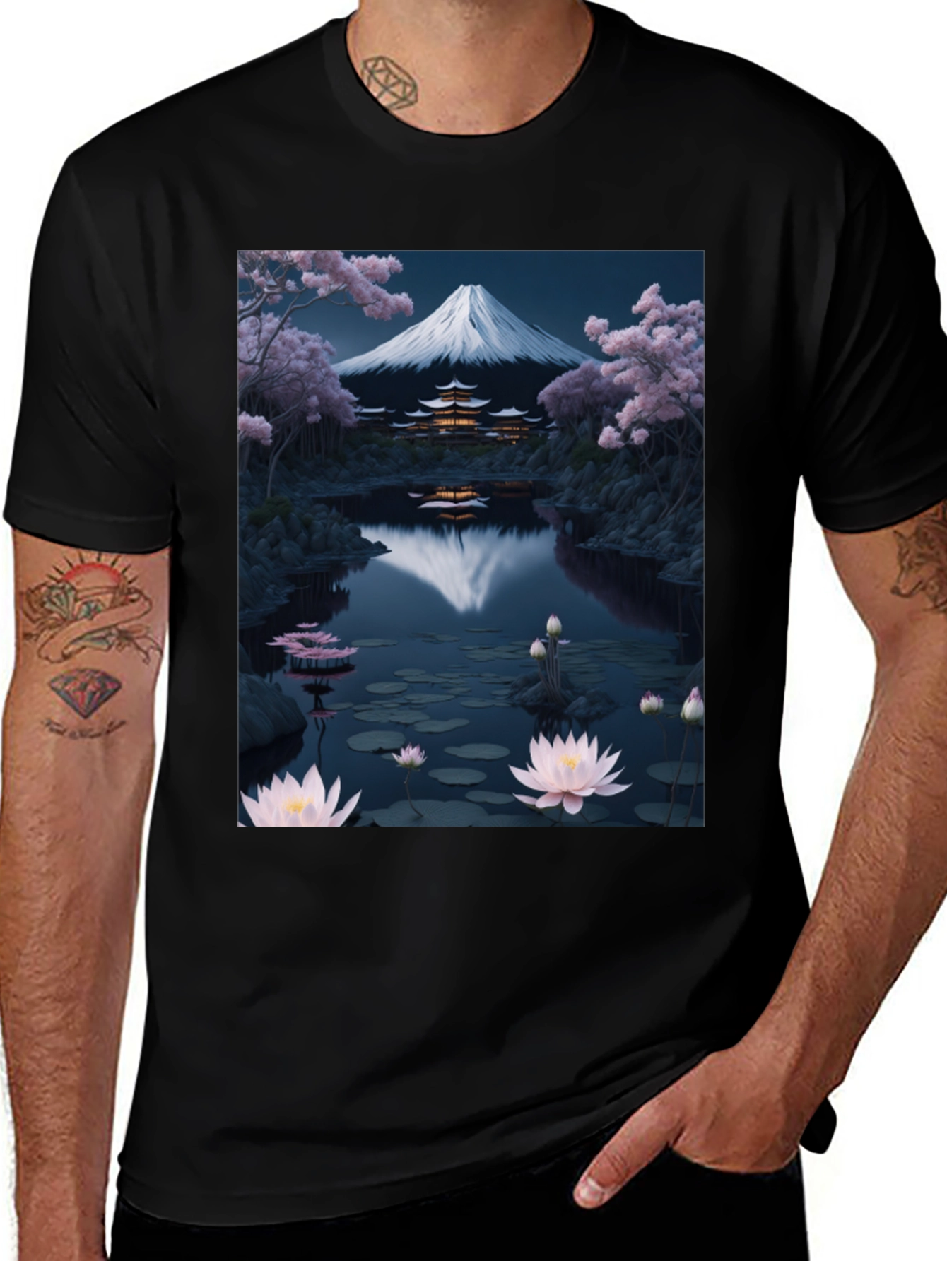 Variant 5 of Mount Fuji Lotus Pond Graphic Tee