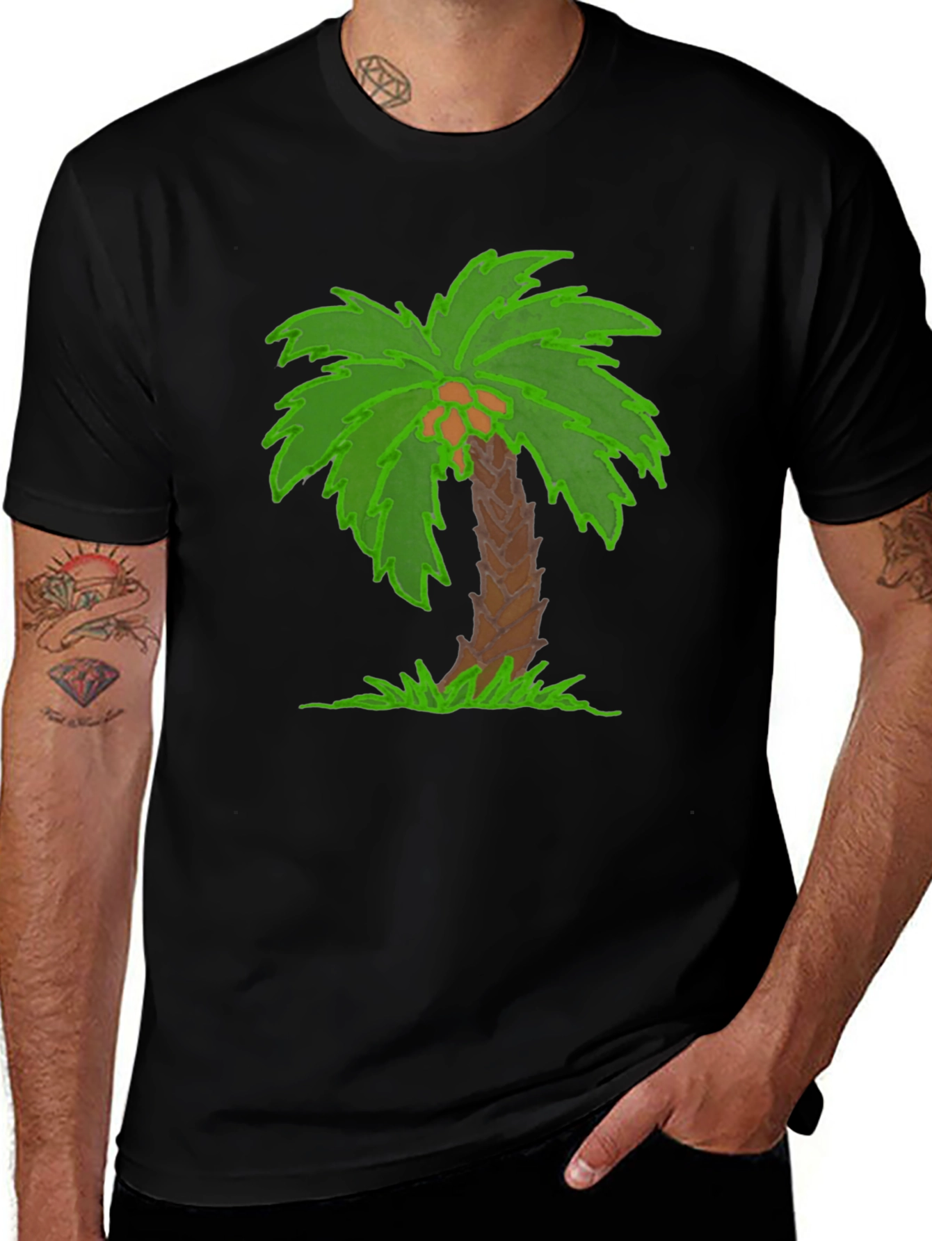 Tropical Palm Tree Graphic Tee - Black