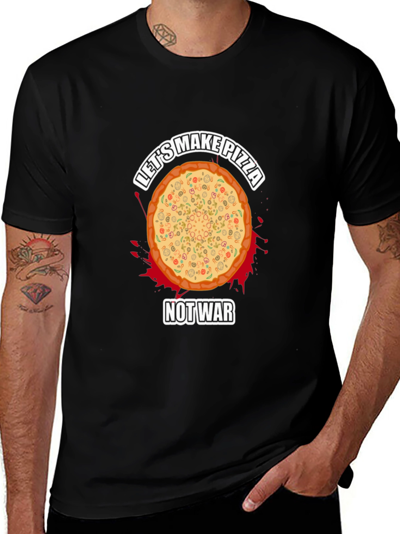 Variant 19 of Let's Make Pizza Not War Black T-Shirt