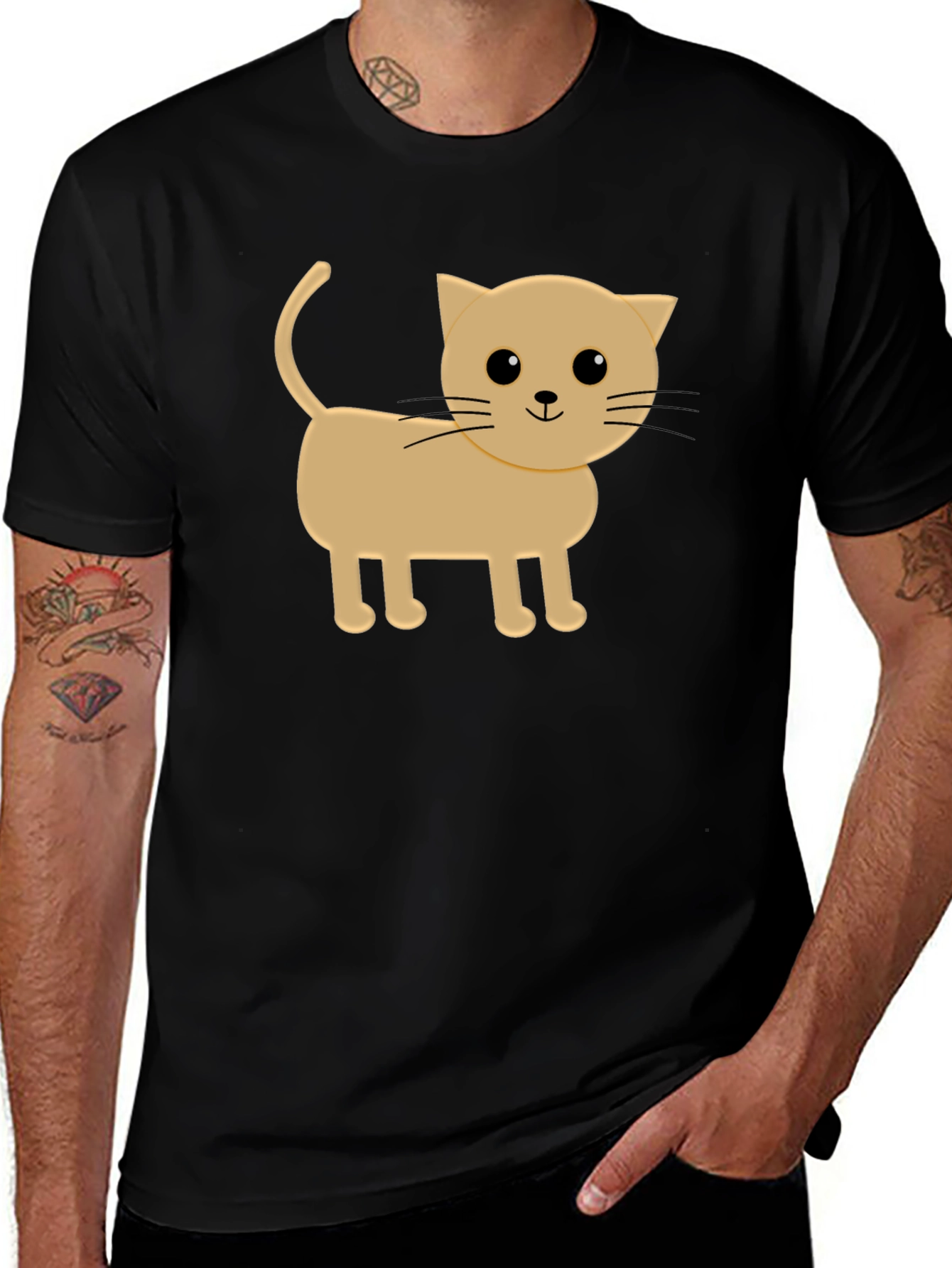 Variant 11 of Cute Cartoon Cat T-Shirt - Black Cotton Tee
