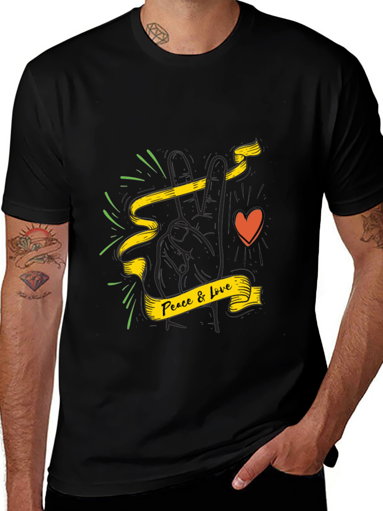 Variant 27 of Peace & Love Graphic Tee - Stylish Black T-Shirt