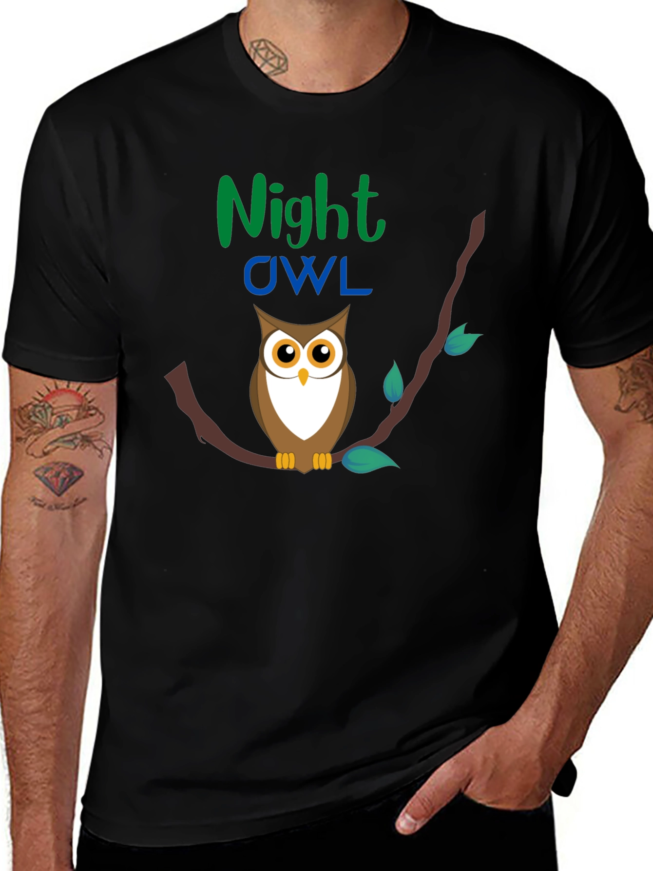 Variant 21 of Night Owl Graphic Tee - Black Cotton T-Shirt