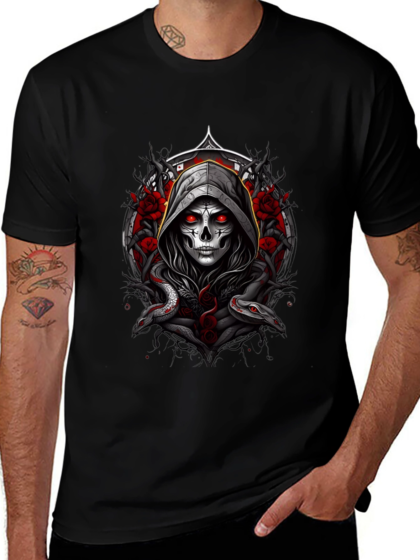 Variant 28 of Grim Reaper Snake Roses Graphic Tee