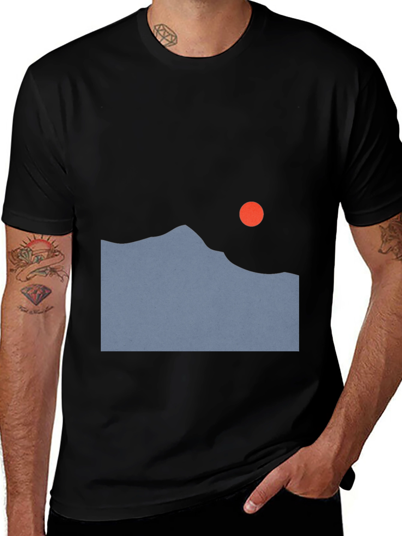 Variant 13 of Minimalist Mountain Sunset Black T-Shirt