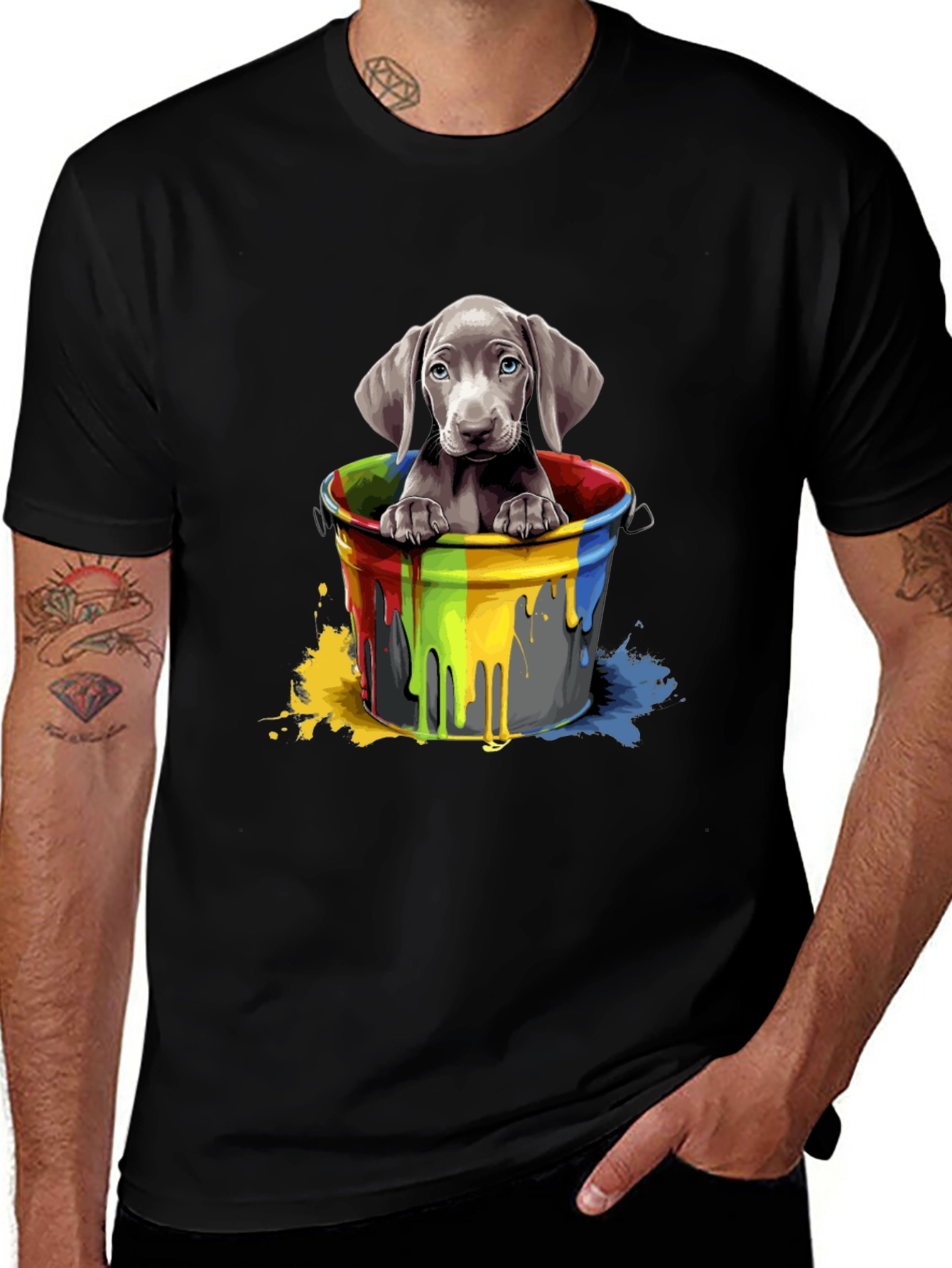 Variant 28 of Dog in Paint Bucket Graphic Tee - Black