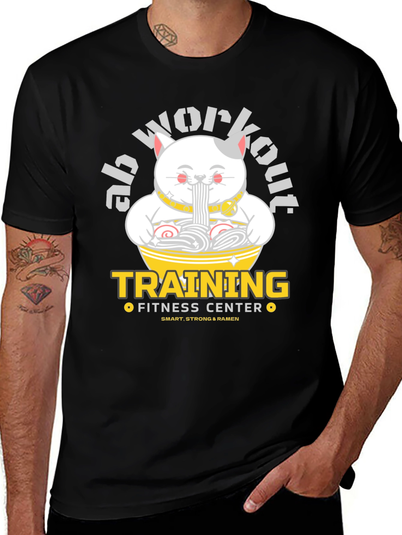 Variant 7 of Ab Workout Training Fitness Center Ramen Cat T-Shirt