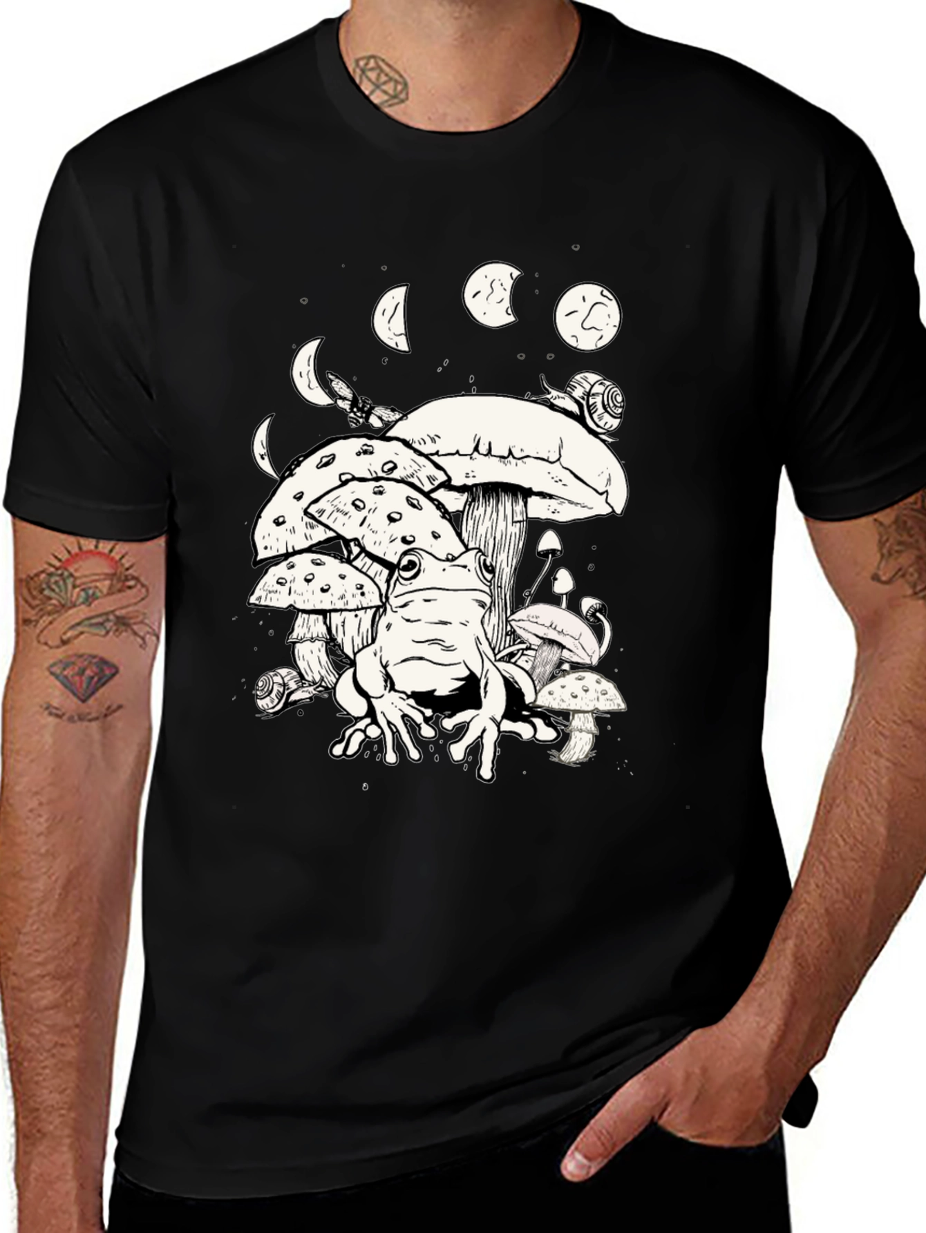 Variant 17 of Frog & Mushroom Graphic Tee - Unisex Black T-Shirt