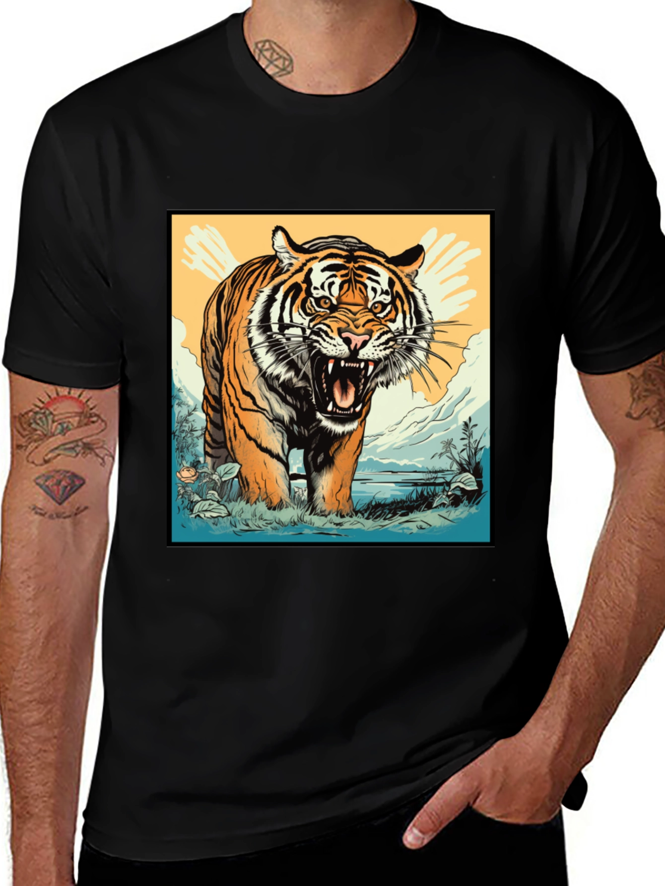 Variant 24 of Roaring Tiger Graphic Print Black Tee