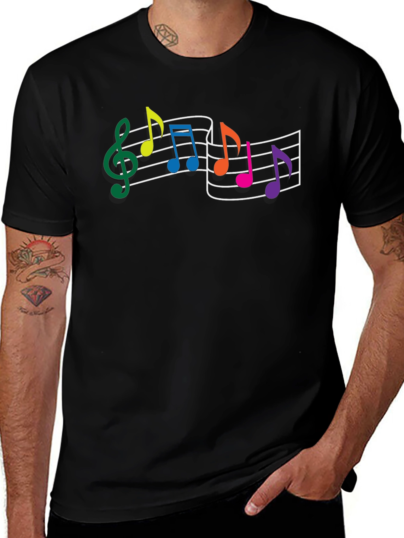 Variant 17 of Colorful Music Notes Black T-Shirt