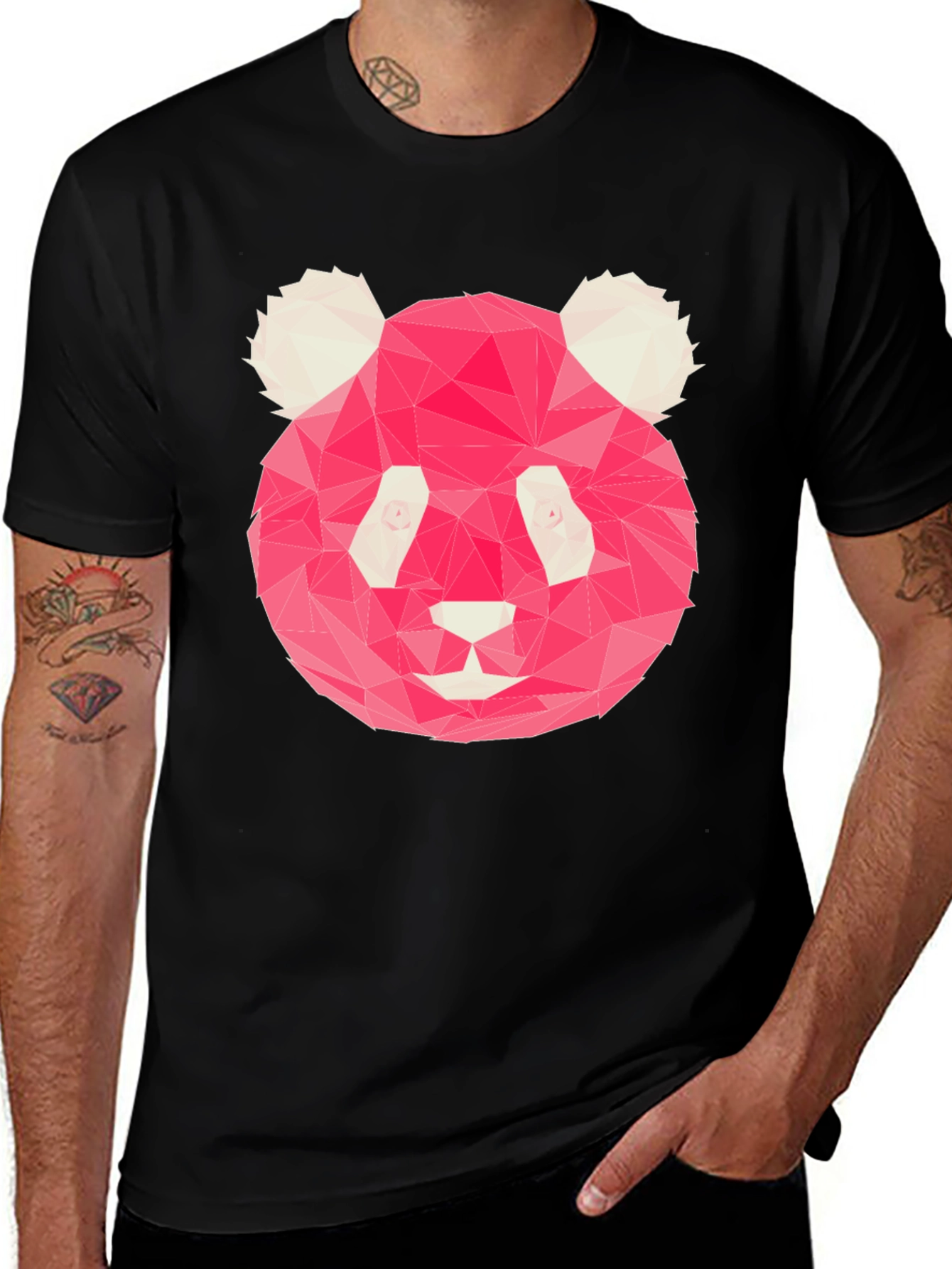 Variant 17 of Geometric Pink Panda Graphic Black T-Shirt