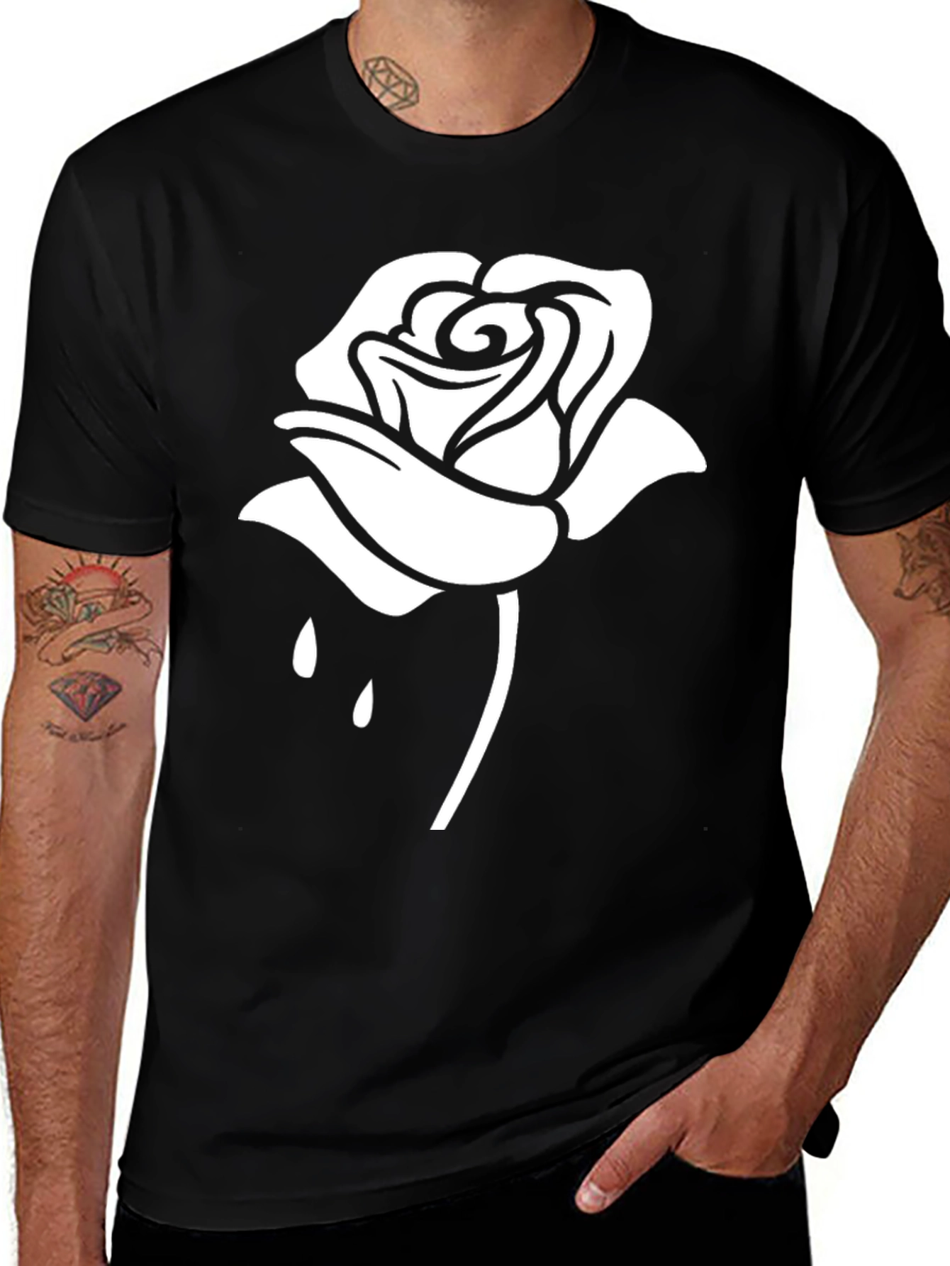 Variant 30 of Black Tee with White Rose Graphic