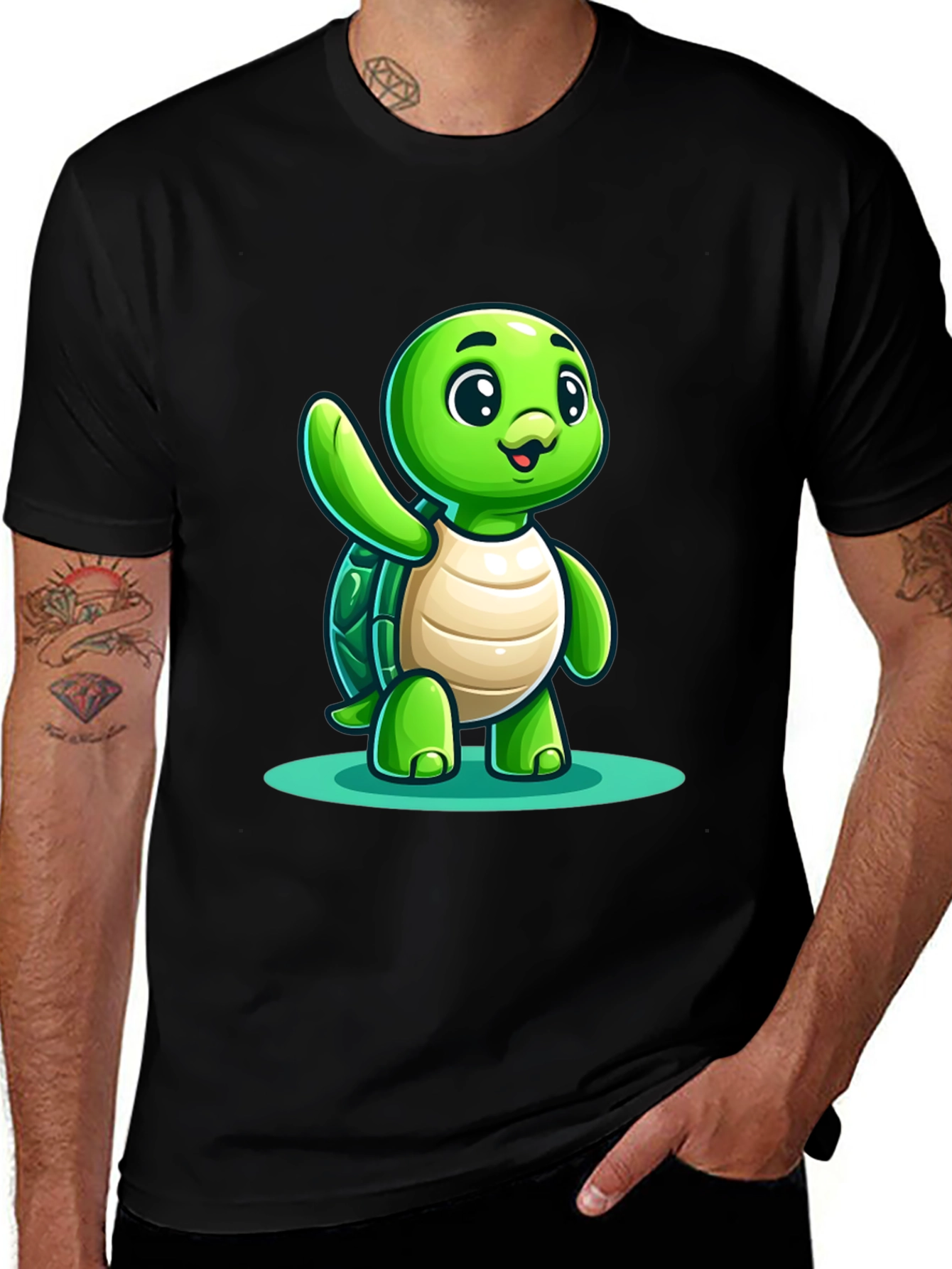 Variant 3 of Cute Turtle Graphic Tee - Black Cotton Blend
