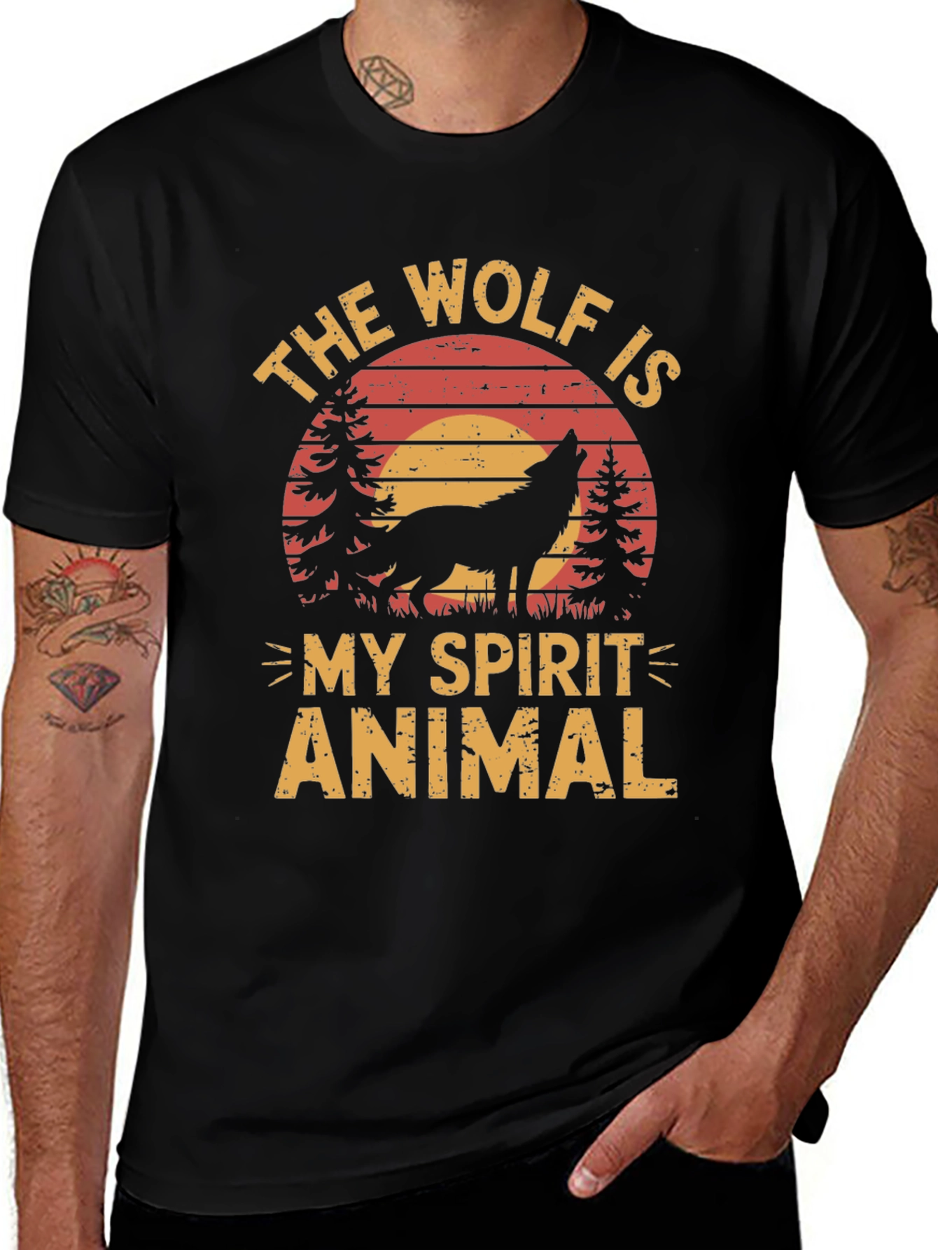 Variant 12 of Wolf Spirit Animal Graphic Tee - Black