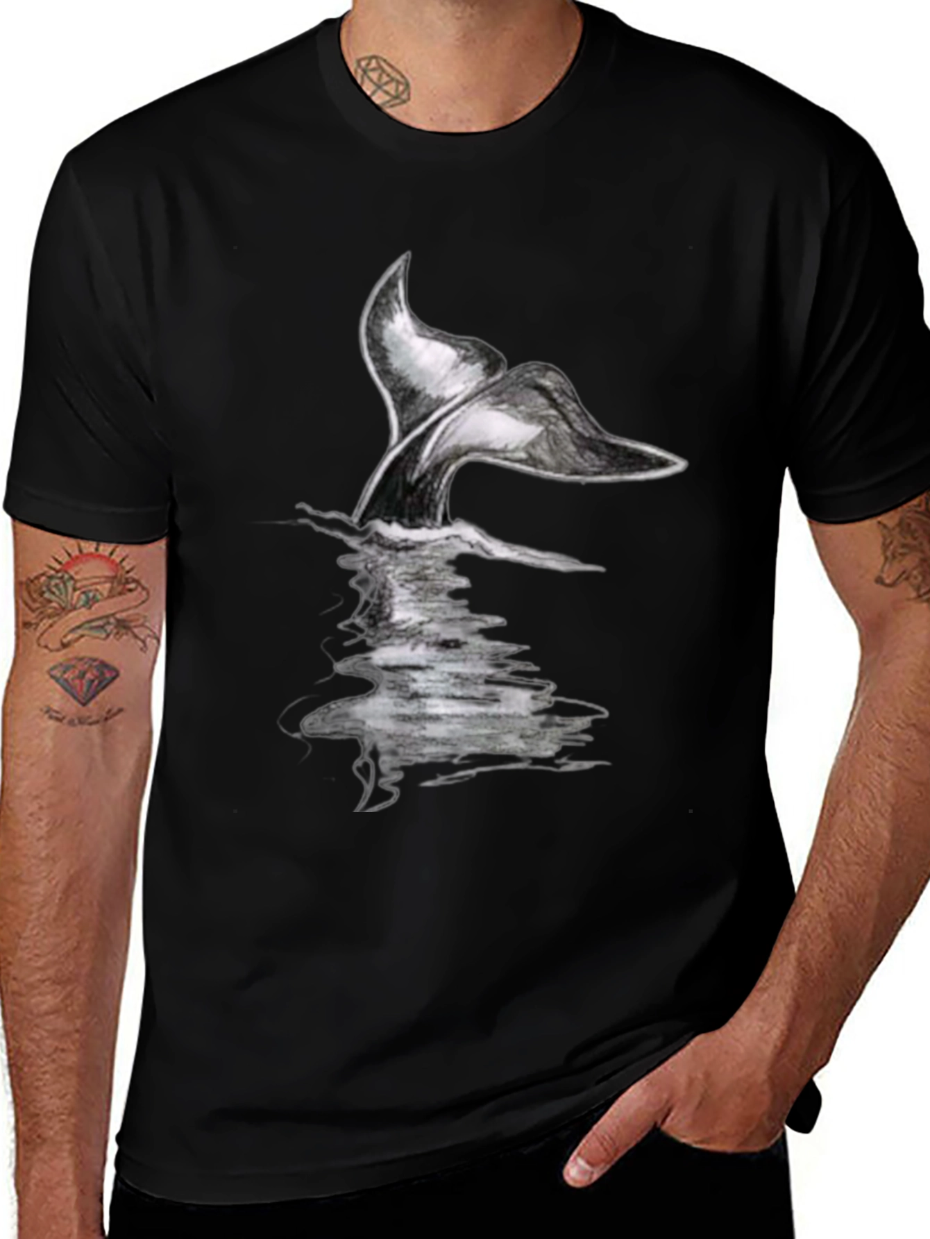 Variant 8 of Whale Tail Graphic Black T-Shirt