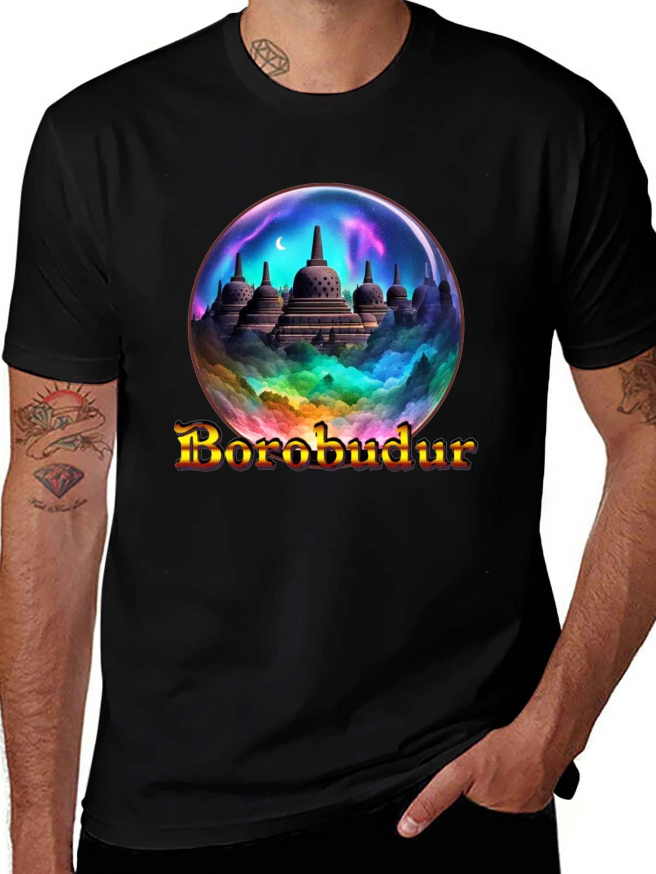 Borobudur Temple Graphic Tee - Black