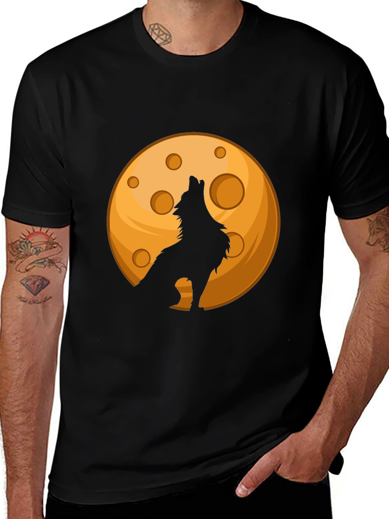 Variant 24 of Wolf Howling at Moon Graphic Black T-Shirt