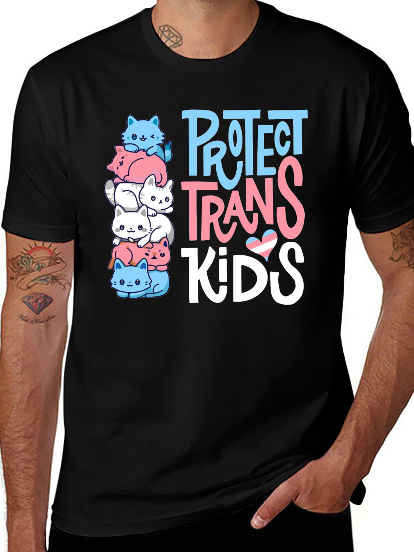Protect Trans Kids T-Shirt - Stacked Cats Graphic Tee