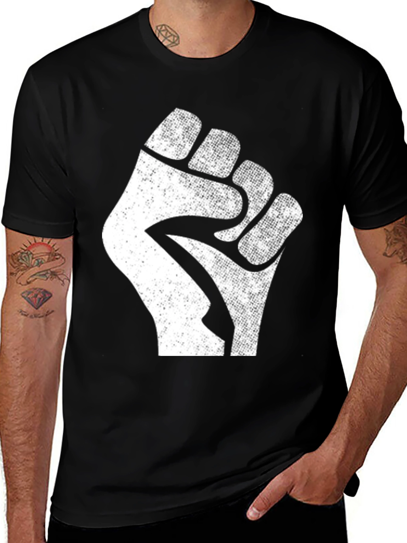 Black Power Fist T-Shirt - Distressed Graphic Tee