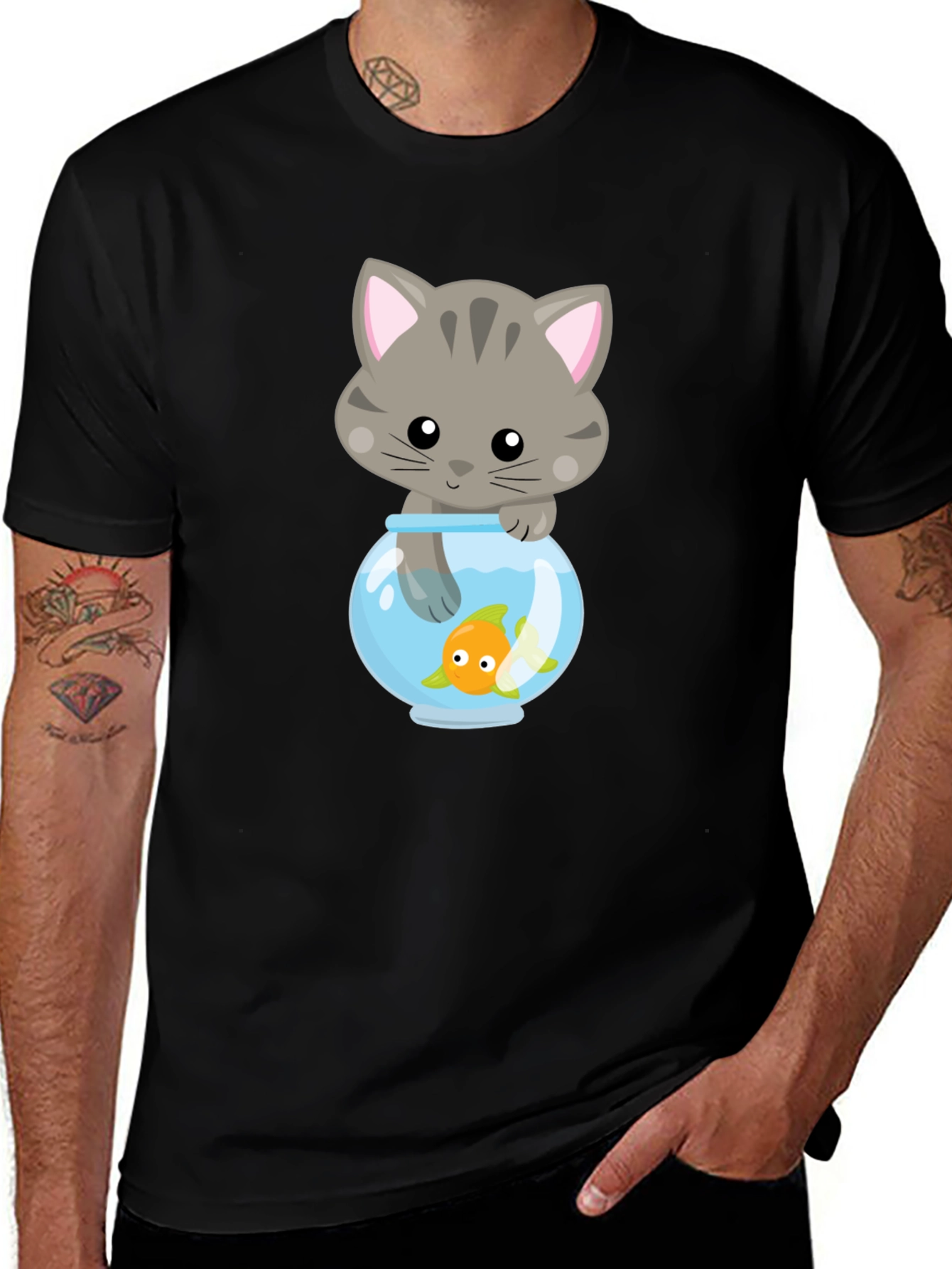 Variant 15 of Cute Cat & Goldfish Graphic Tee