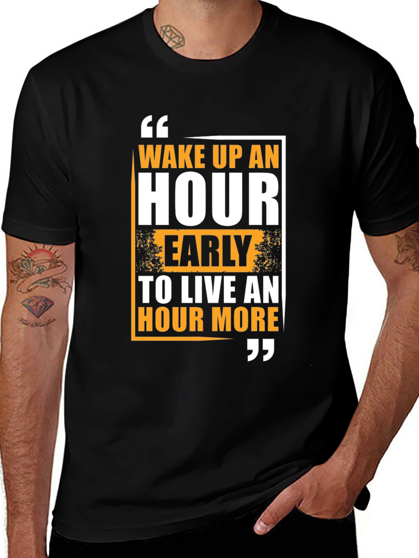 Variant 19 of Wake Up An Hour Early Graphic Tee - Inspiring Black T-Shirt