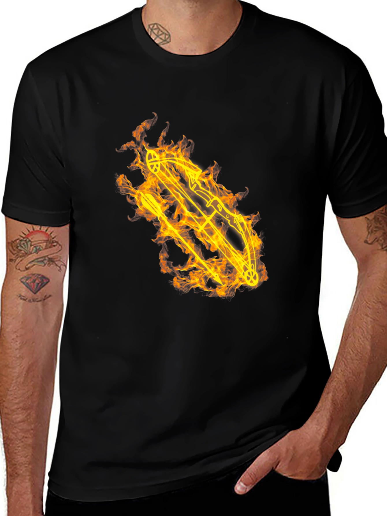 Variant 24 of Fiery Bow and Arrow Black T-Shirt