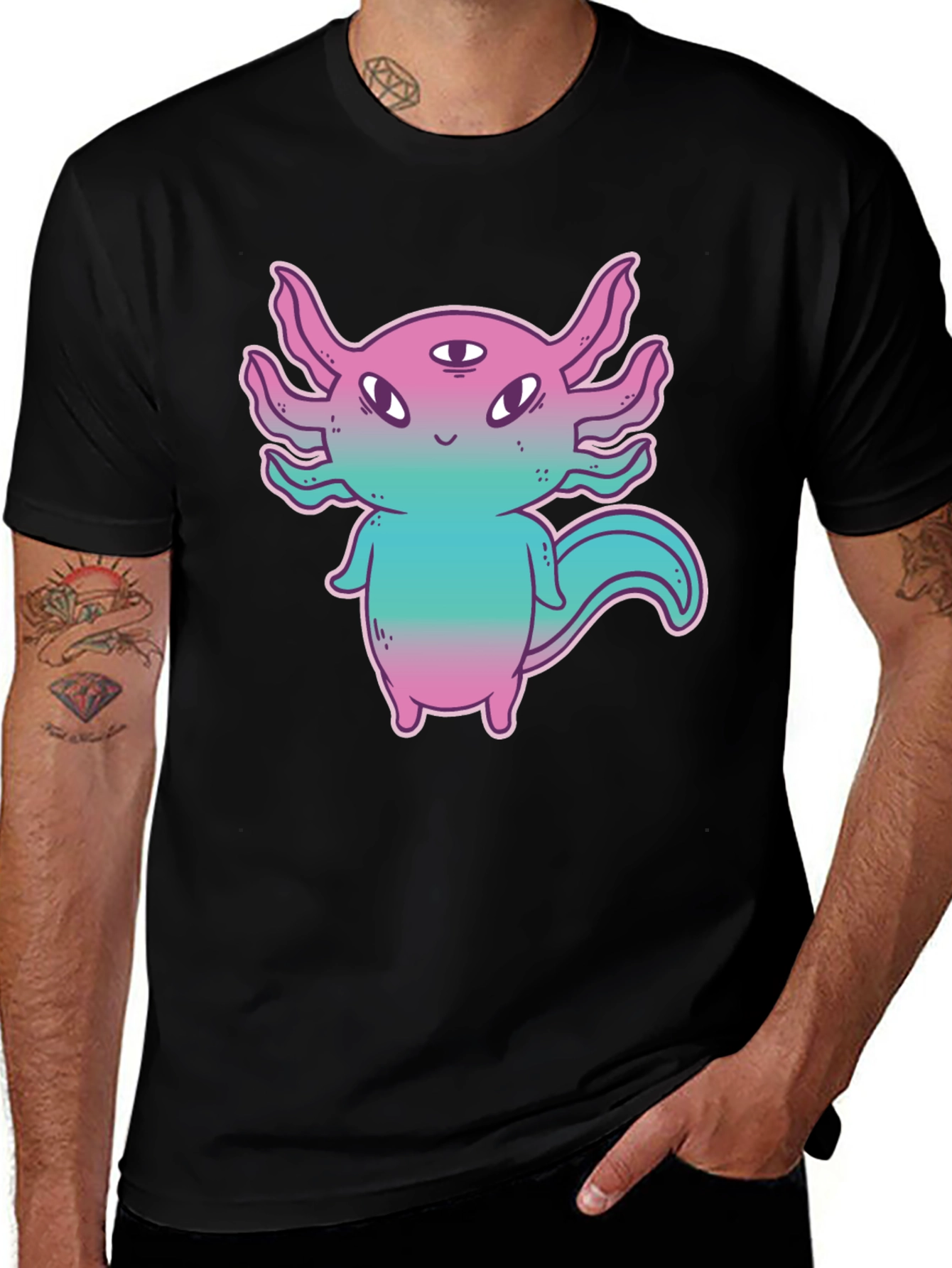 Variant 17 of Axolotl Alien Graphic Tee - Funky 3-Eyed Amphibian Shirt