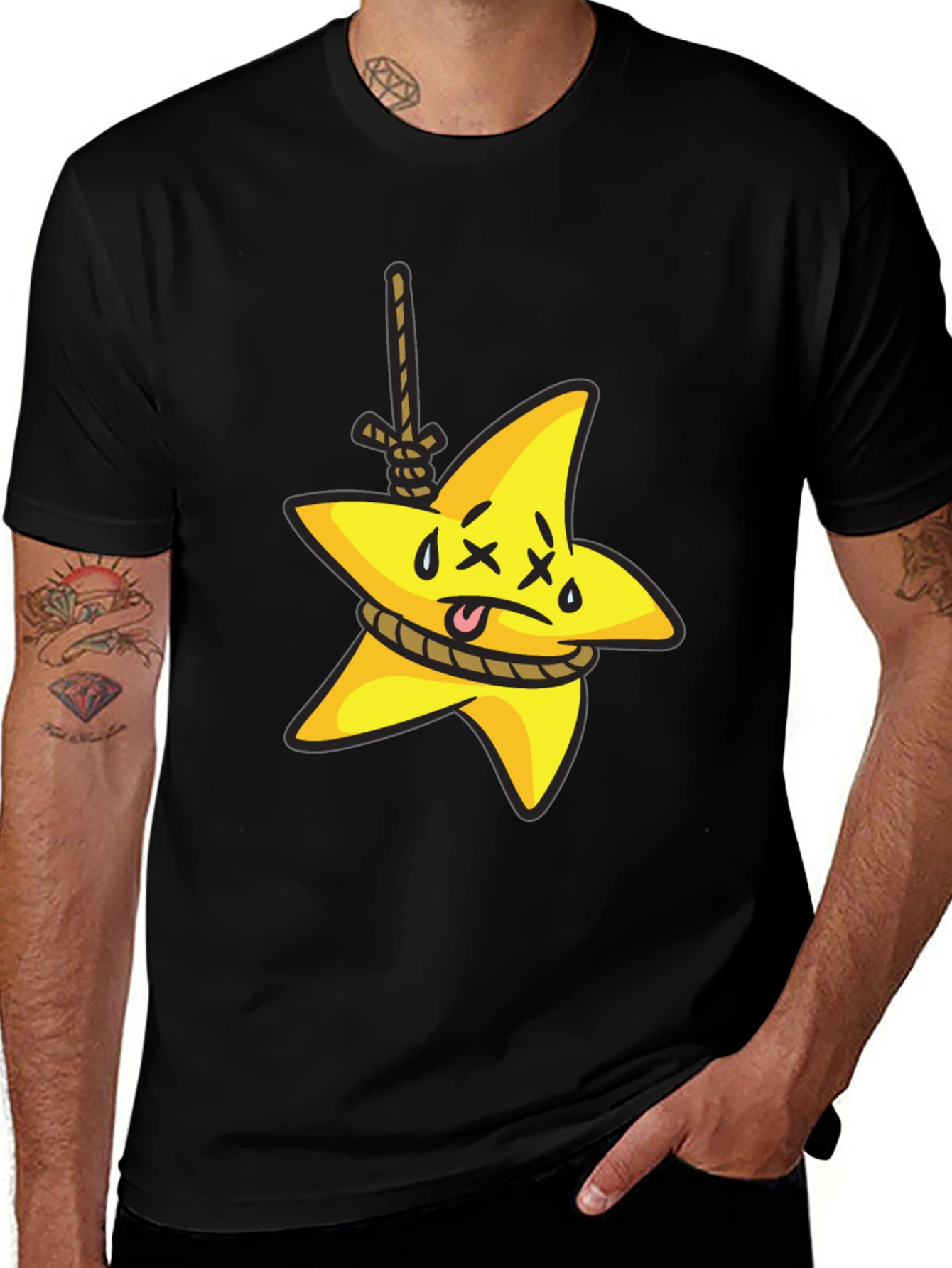 Variant 3 of Cartoon Star Hangman Black T-Shirt