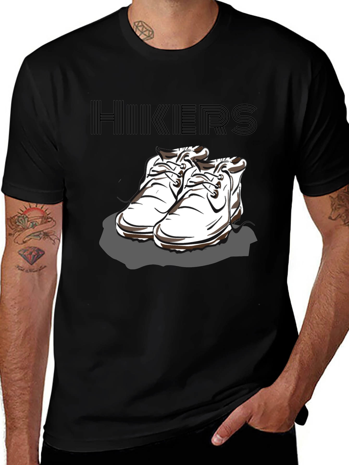 Variant 23 of Hikers Black T-Shirt with Hiking Boots Design