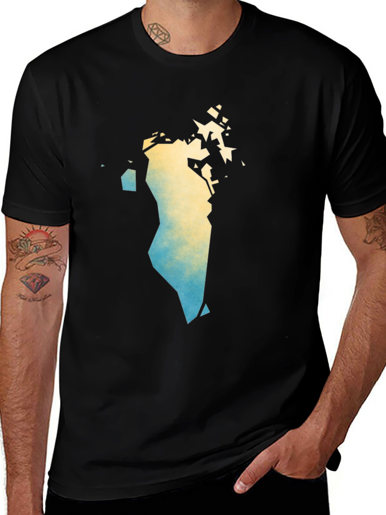 Black Bahrain Map Art Black T-Shirt - Stylish Graphic Tee main image