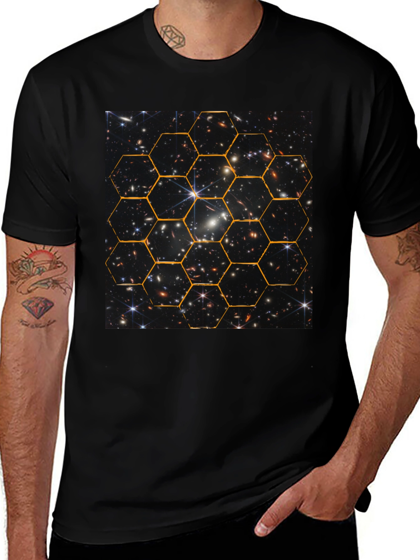 Variant 21 of Hexagonal Galaxy Print Black T-Shirt