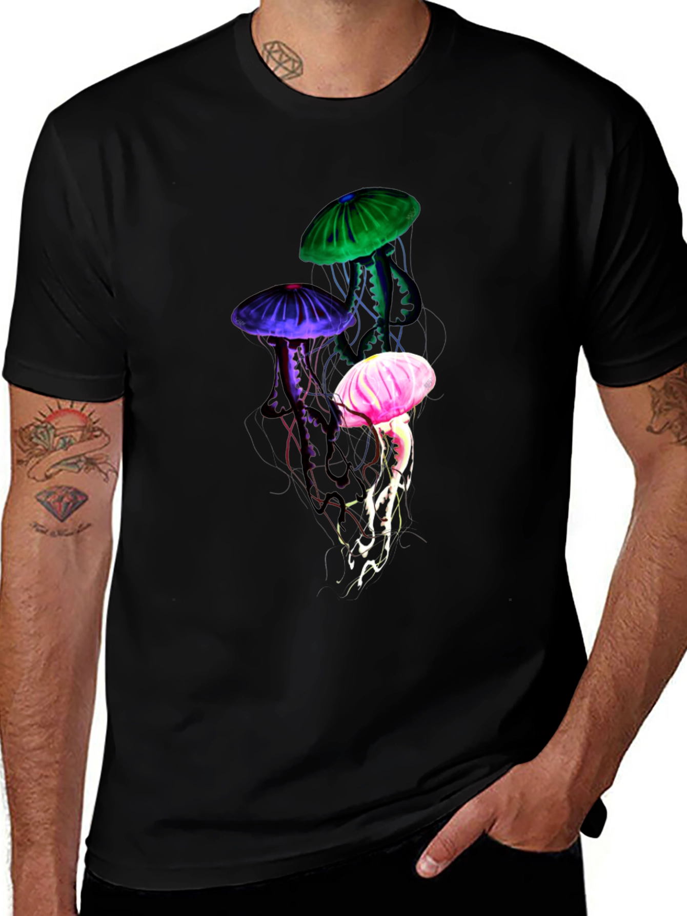 Variant 21 of Jellyfish Graphic Tee - Men's Black T-Shirt
