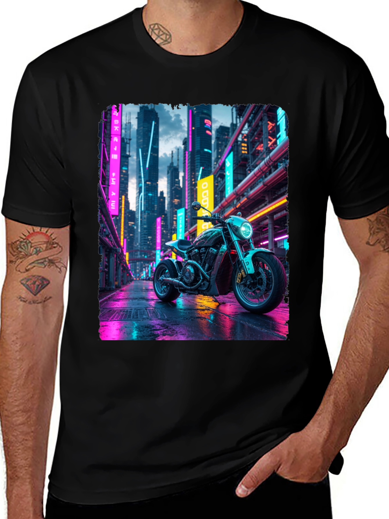 Variant 27 of Cyberpunk Motorcycle Graphic Tee