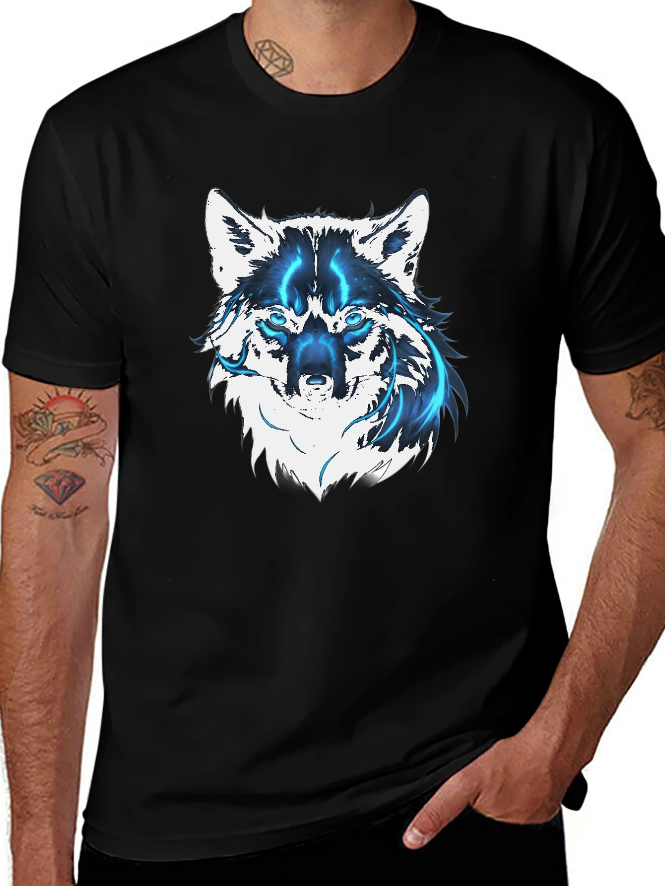Variant 26 of Men's Black Wolf Graphic T-Shirt