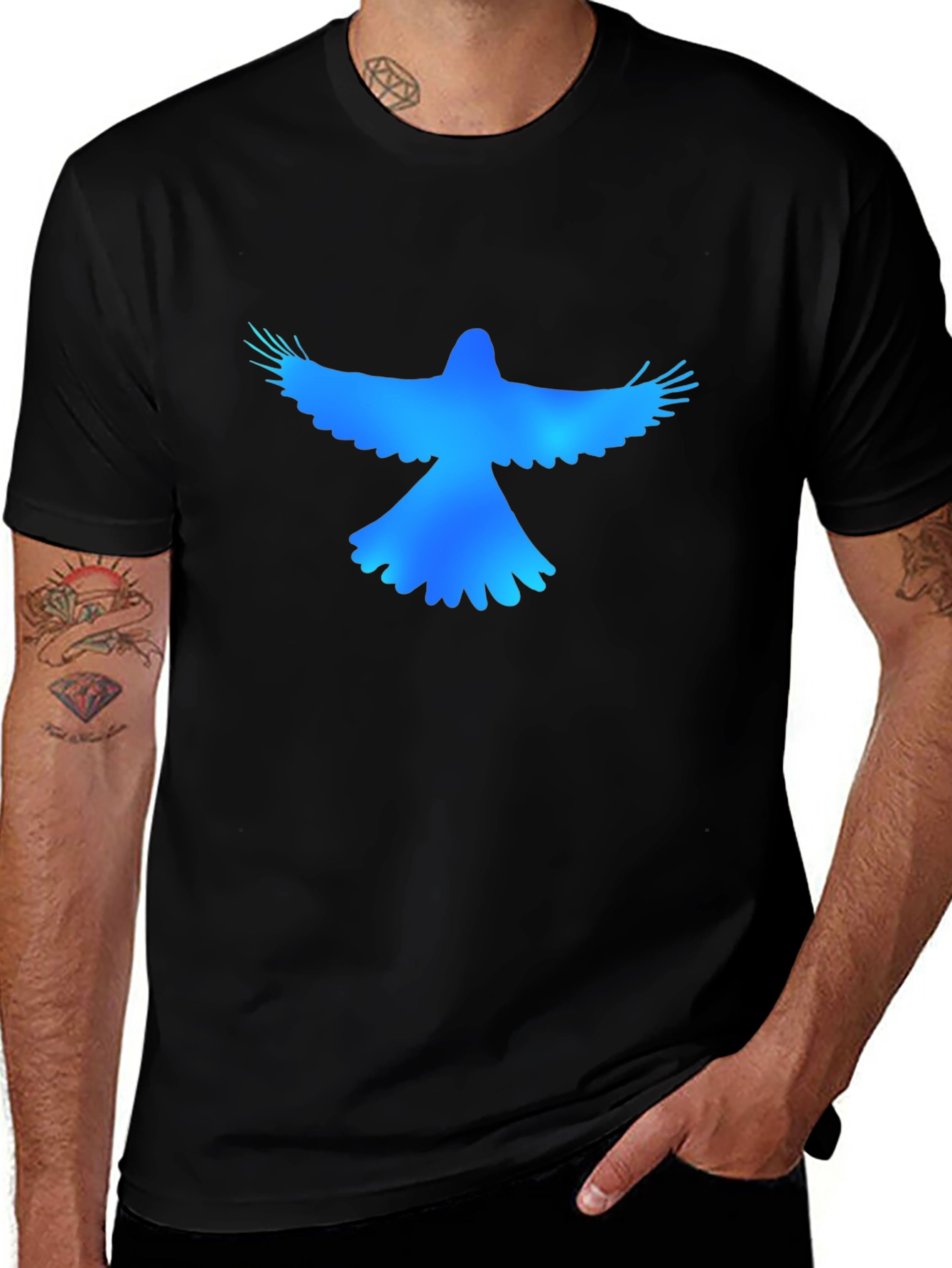Blue Bird Graphic Black T-Shirt