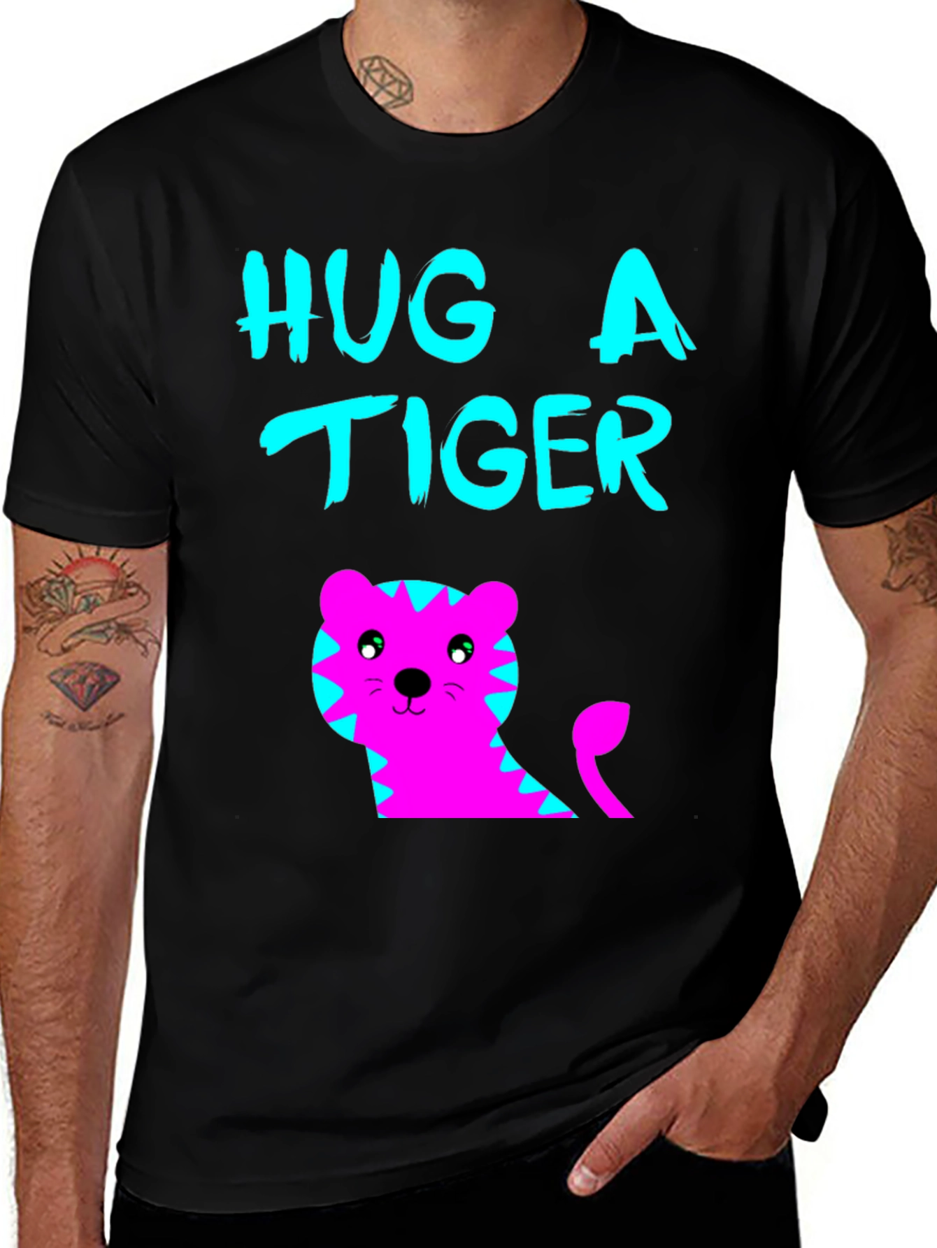 Variant 13 of Hug a Tiger Graphic Tee - Black Cotton T-Shirt
