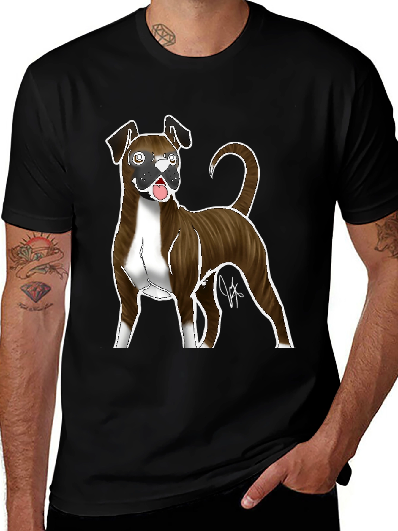 Boxer Dog Graphic Tee - Men's Black T-Shirt
