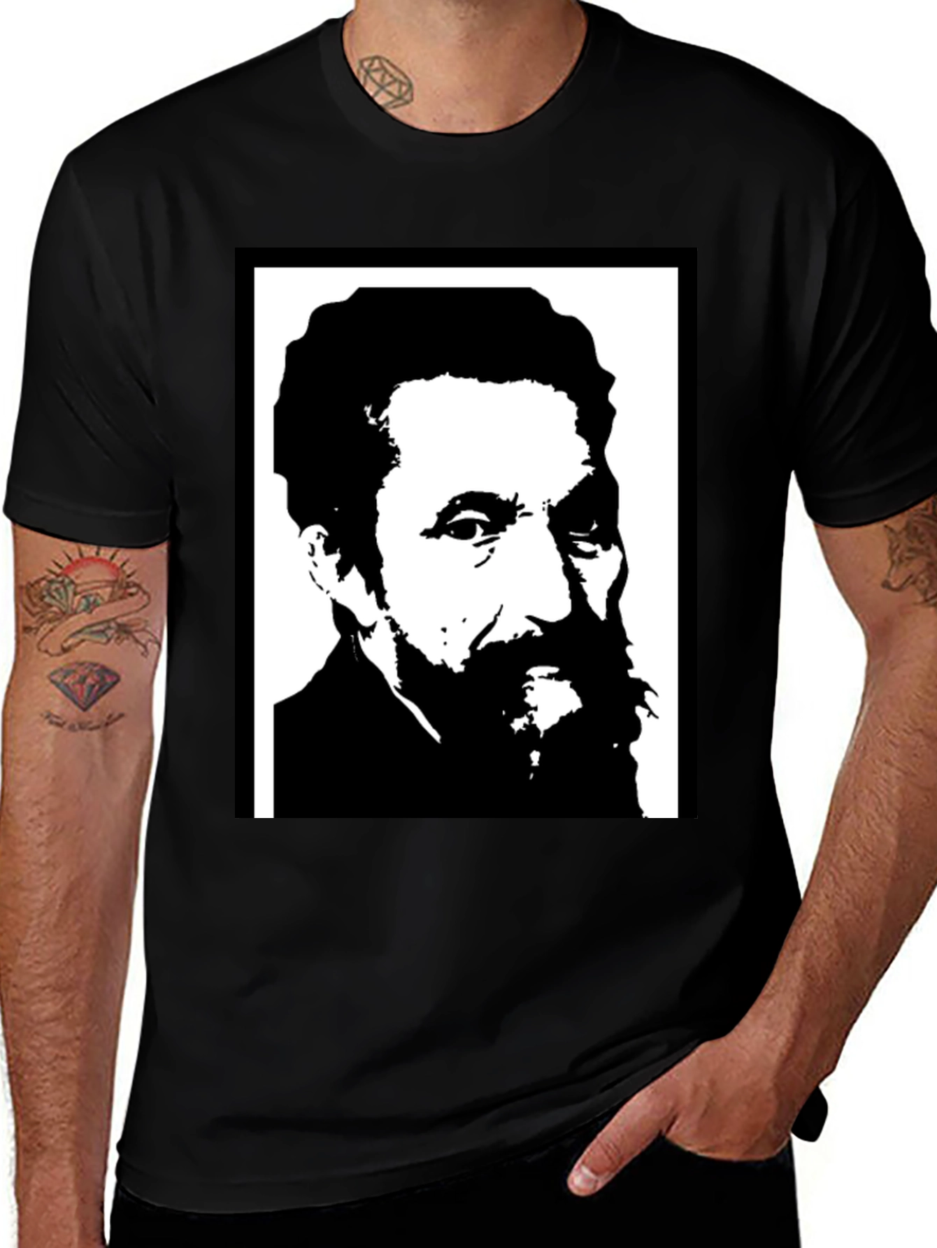 Variant 28 of Black T-Shirt with Portrait Print