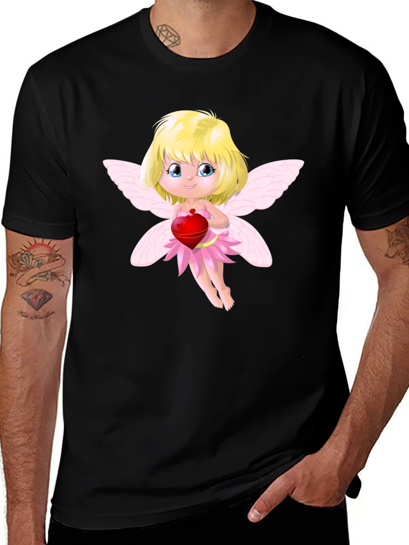 Variant 4 of Cartoon Fairy Graphic Tee - Black Cotton T-Shirt