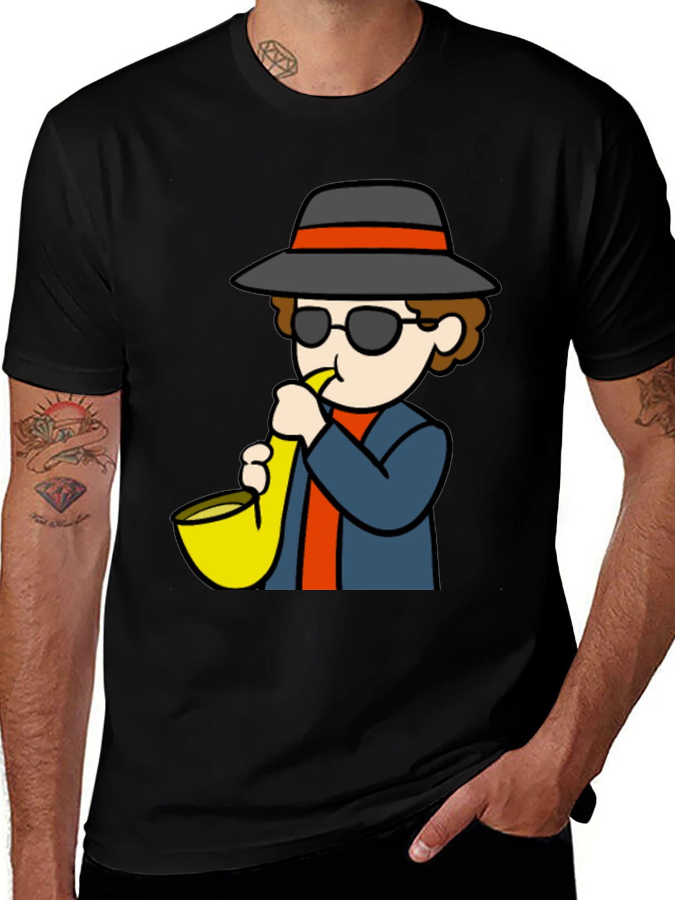 Variant 16 of Saxophone Player Cartoon Black T-Shirt