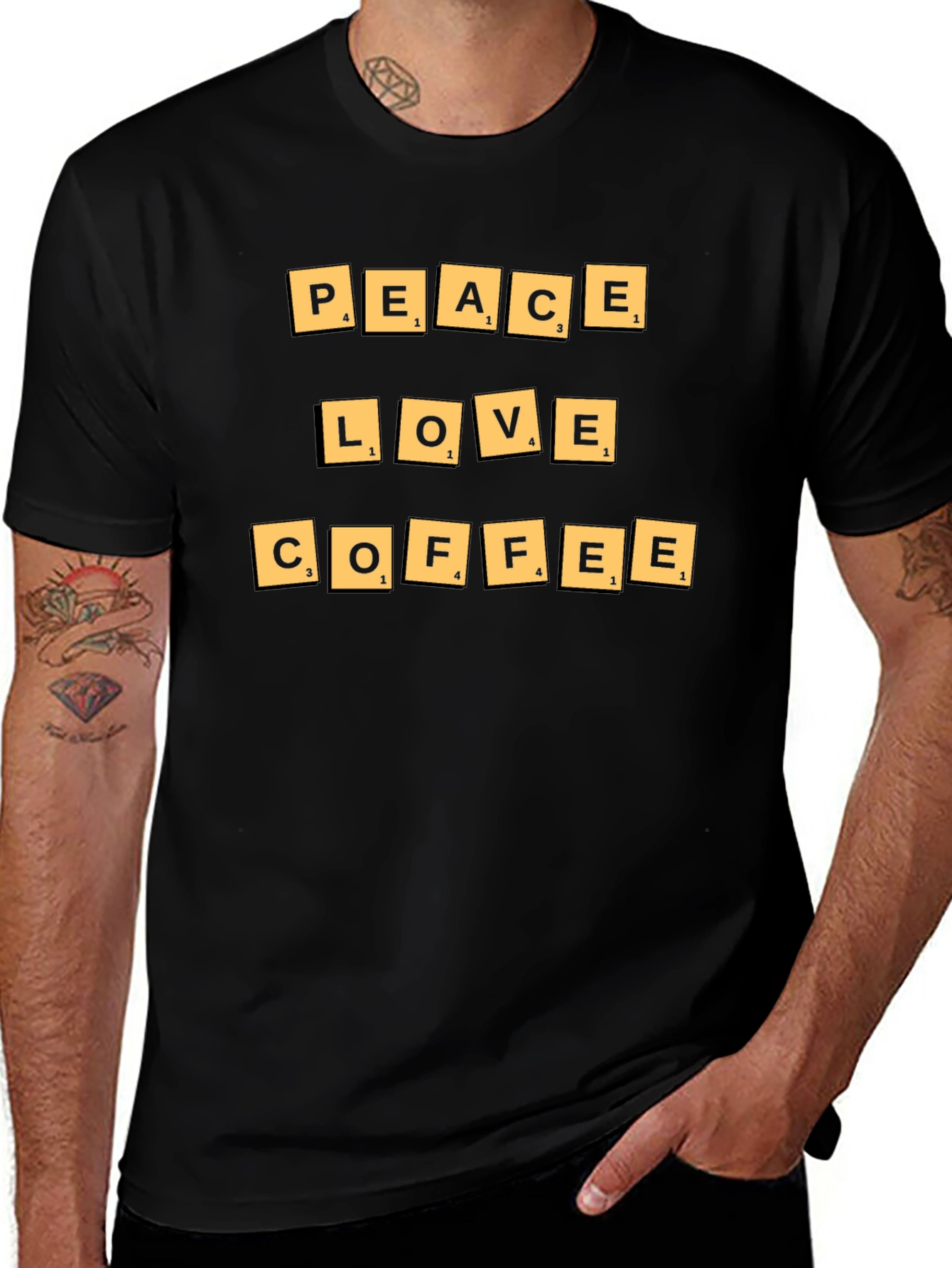Variant 2 of Peace Love Coffee Tee - Unique Scrabble Tile Design