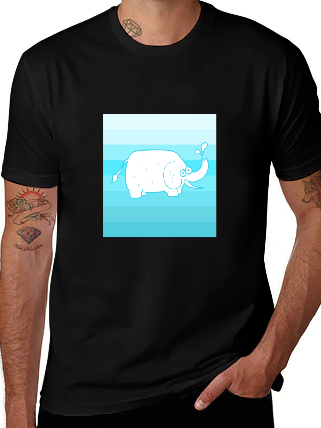 Variant 17 of Cartoon Elephant Graphic Tee - Black Cotton Casual Shirt