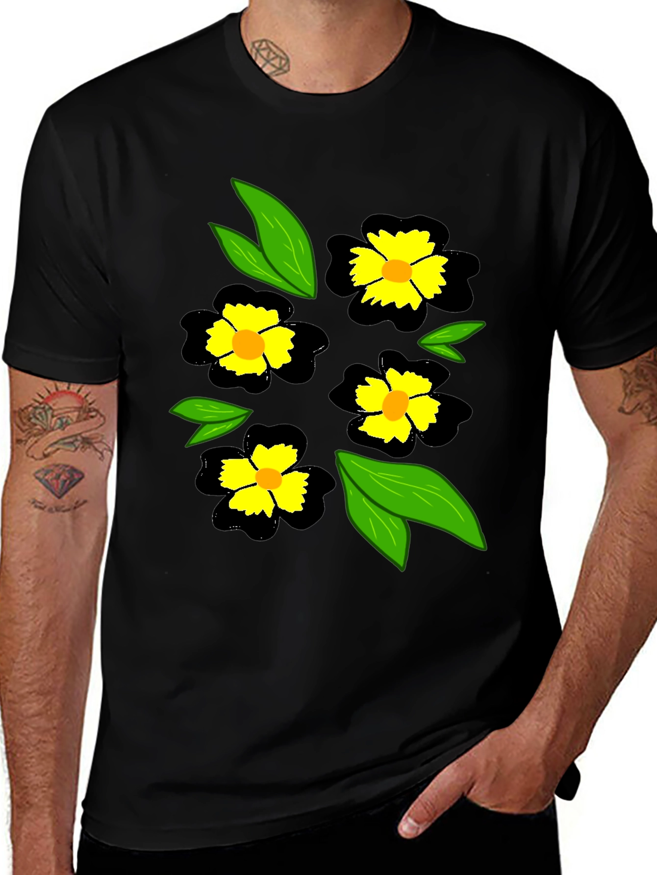 Variant 13 of Black Floral T-Shirt - Casual Wear
