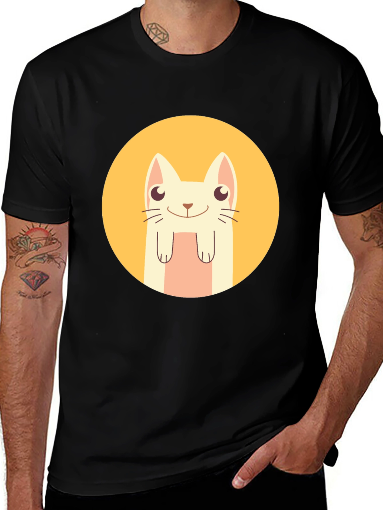 Variant 21 of Cute Cartoon Cat T-Shirt - Black Graphic Tee