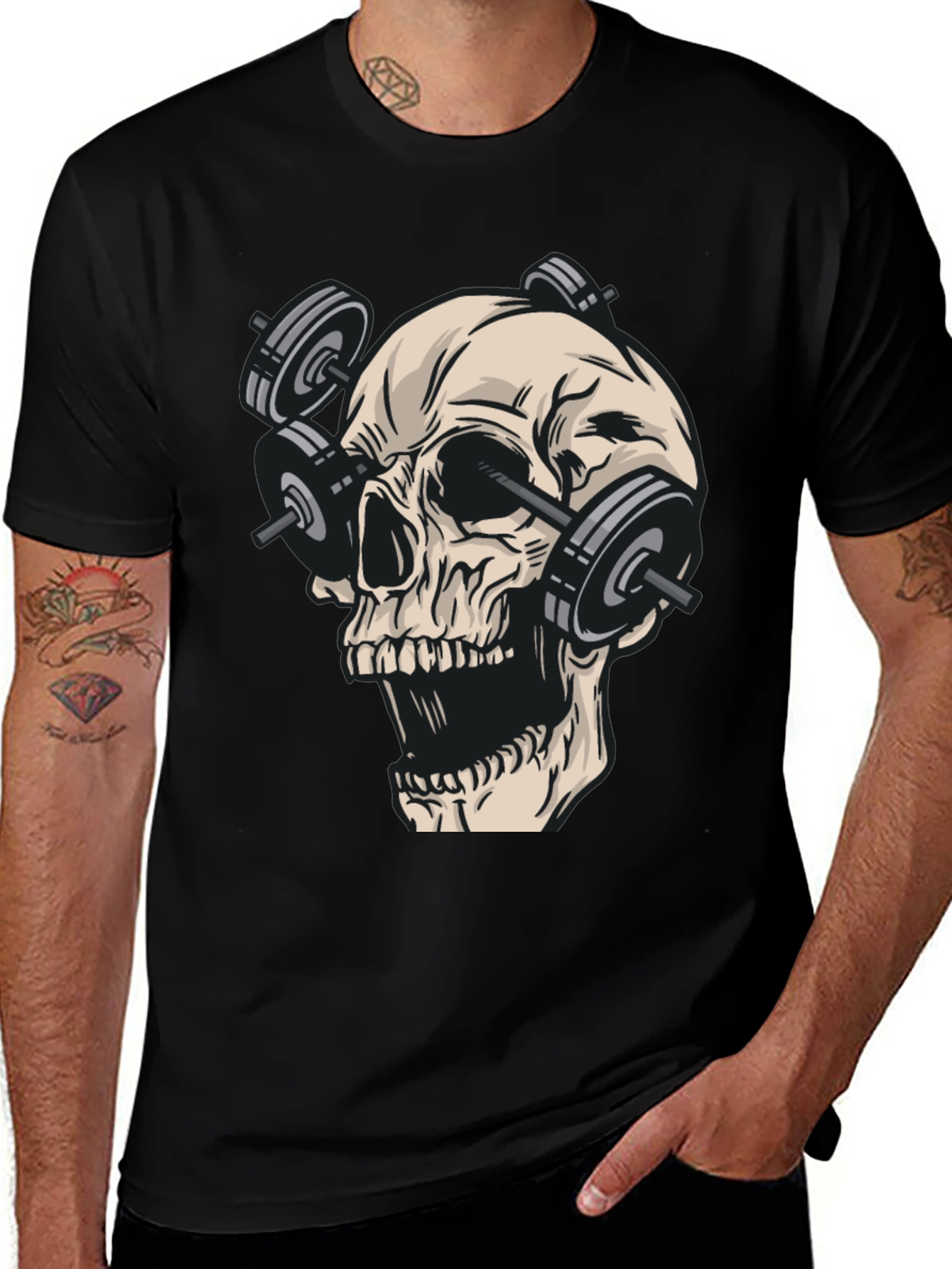 Variant 21 of Skull Gym Weights Black T-Shirt