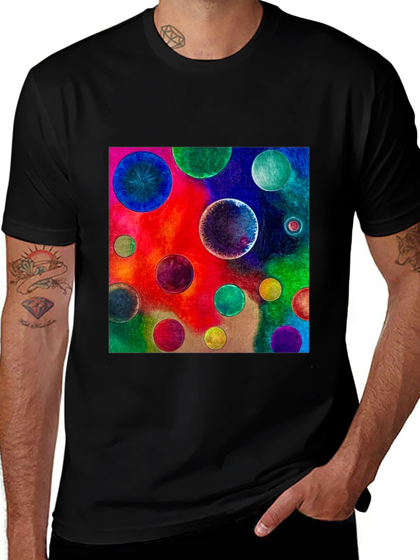 Variant 17 of Abstract Art Circles Graphic Tee - Black