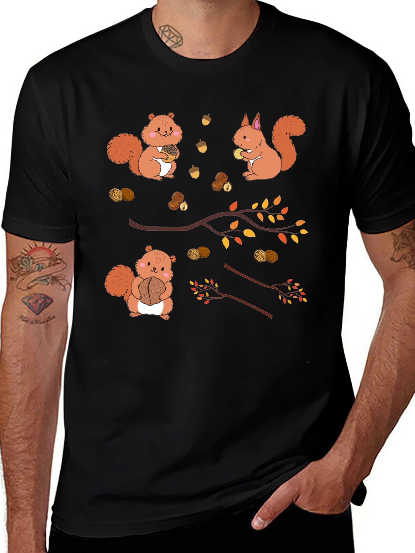 Variant 4 of Squirrels & Nuts Graphic Tee - Unisex Black T-Shirt