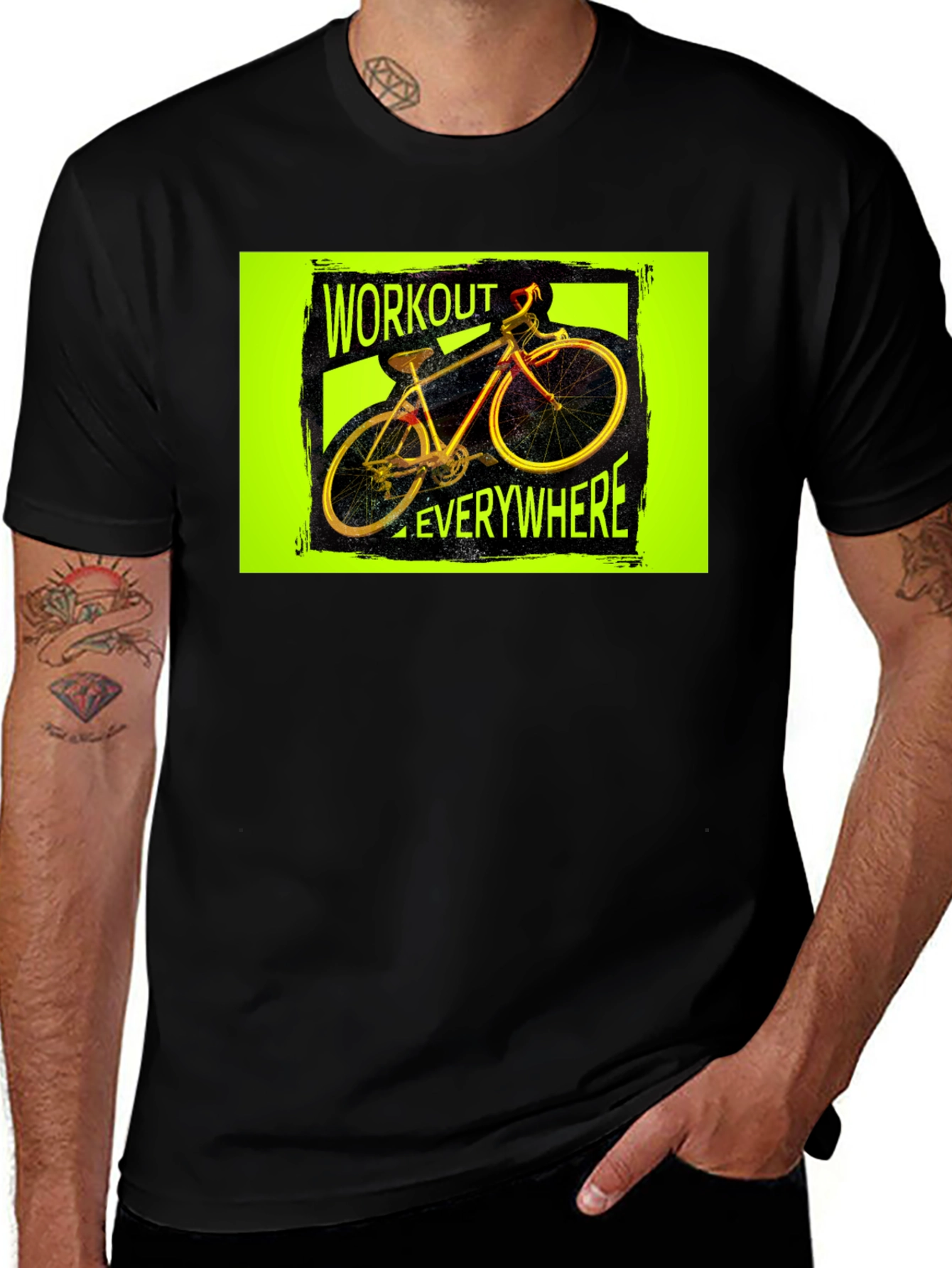 Variant 26 of Workout Everywhere Bicycle Graphic Tee - Black